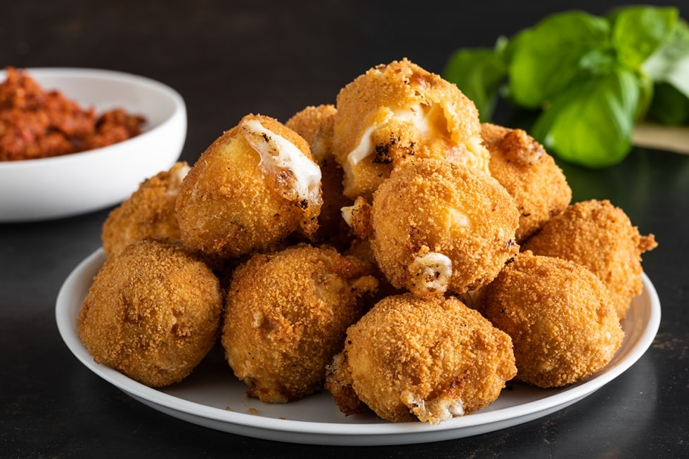 Bocconcini di scamorza fritti con pesto di pomodori secchi ricetta