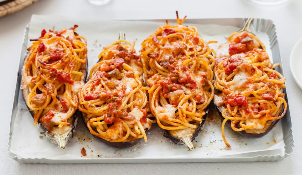 melanzane ripiene di spaghetti