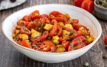 Pomodorini con pane croccante