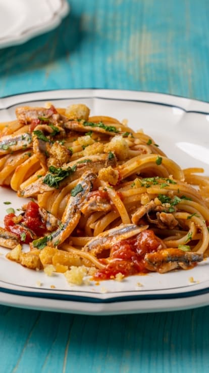 Pasta con alici fresche