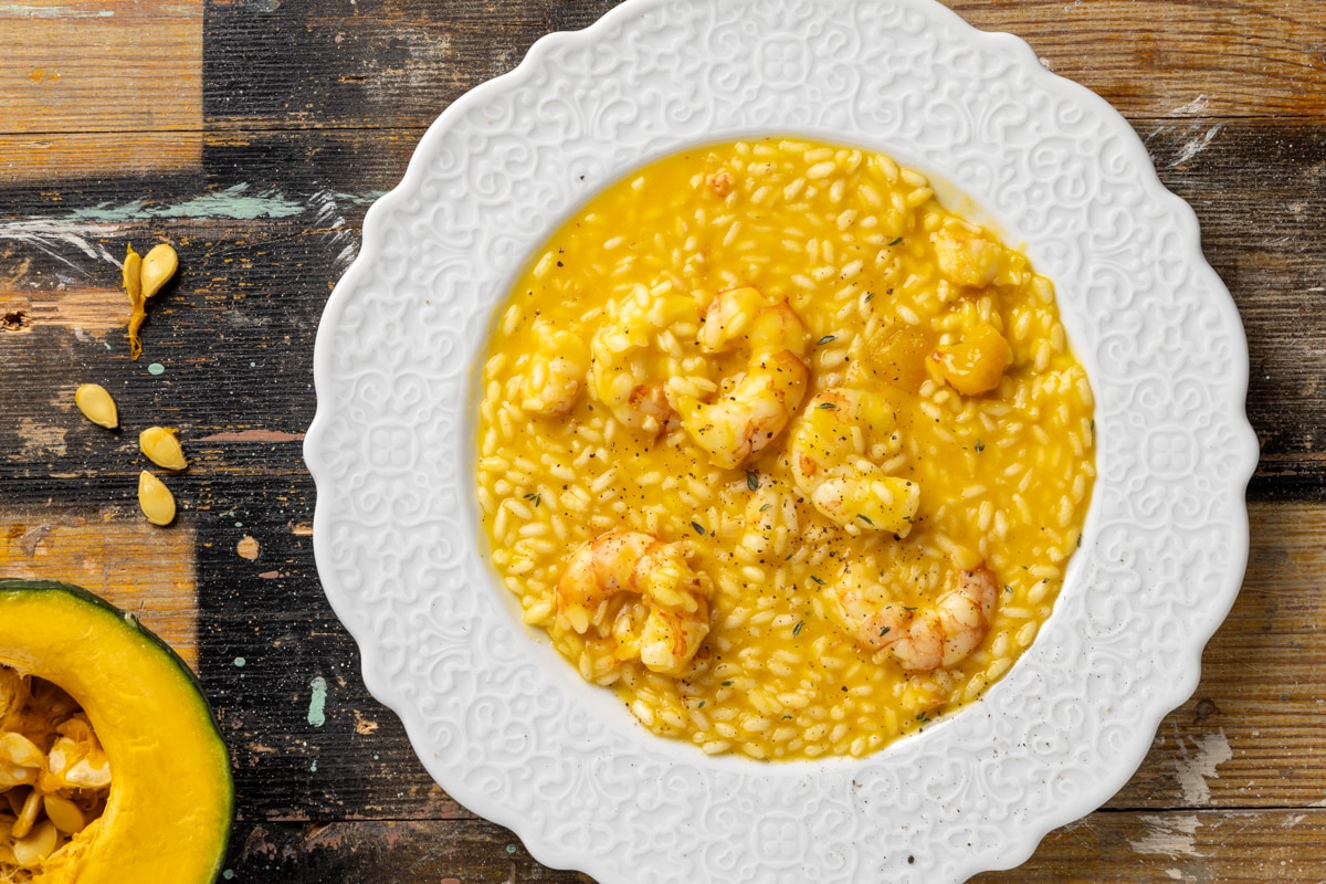 Risotto con zucca e gamberoni ricetta